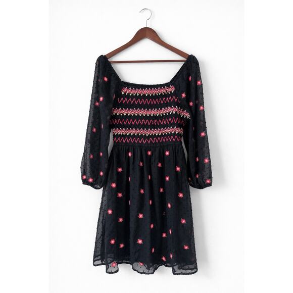 Savanna Jane Boho Embroidered M Smocked Mini Dress Romantic Indie Cottagecore - Picture 5 of 9